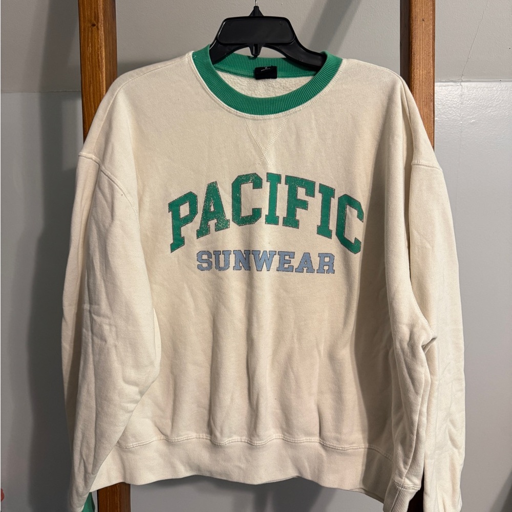 Pacific Sunwear Cream and Green Crewneck Sweater